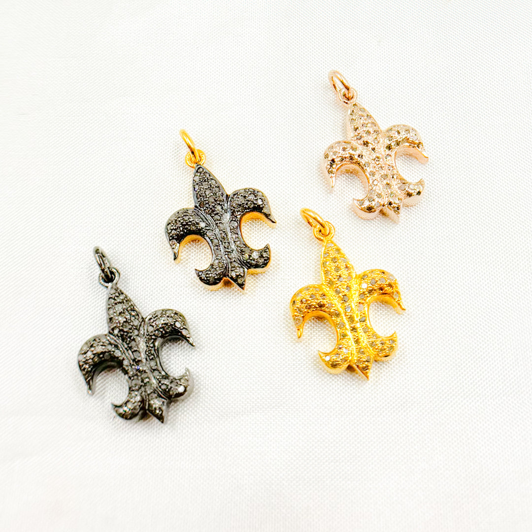 DC889. Diamond Sterling Silver Fleur De Lis Shape Pendant