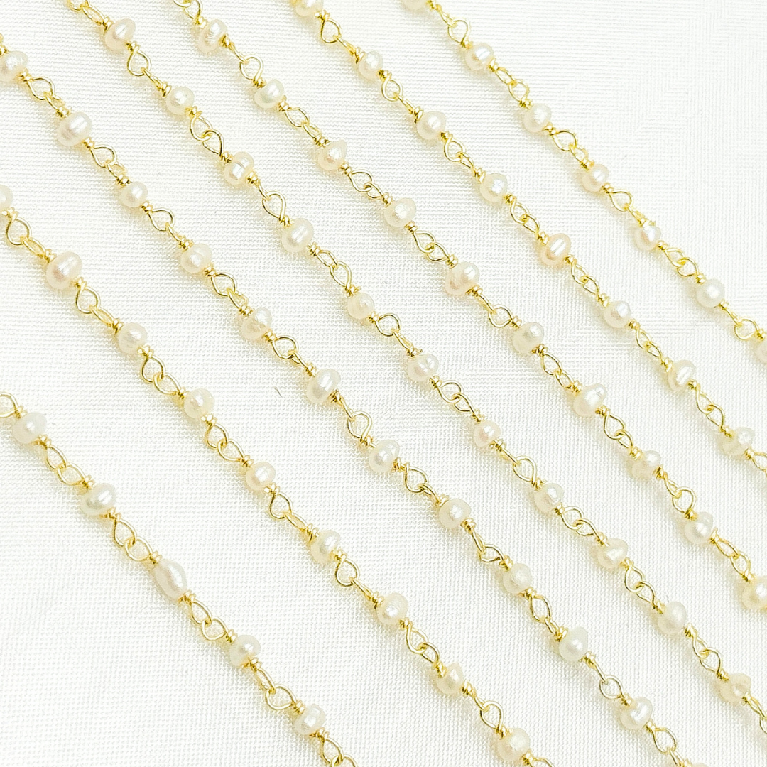 PRL55. White Freshwater Pearl Gold Plated Wire Chain