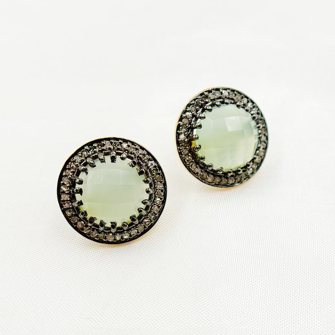 DE043. Diamond Silver Gemstone Round Studs