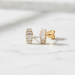 Load image into Gallery viewer, EFH54505. 14K Solid Gold Diamond Baguette Fancy Stud Earrings