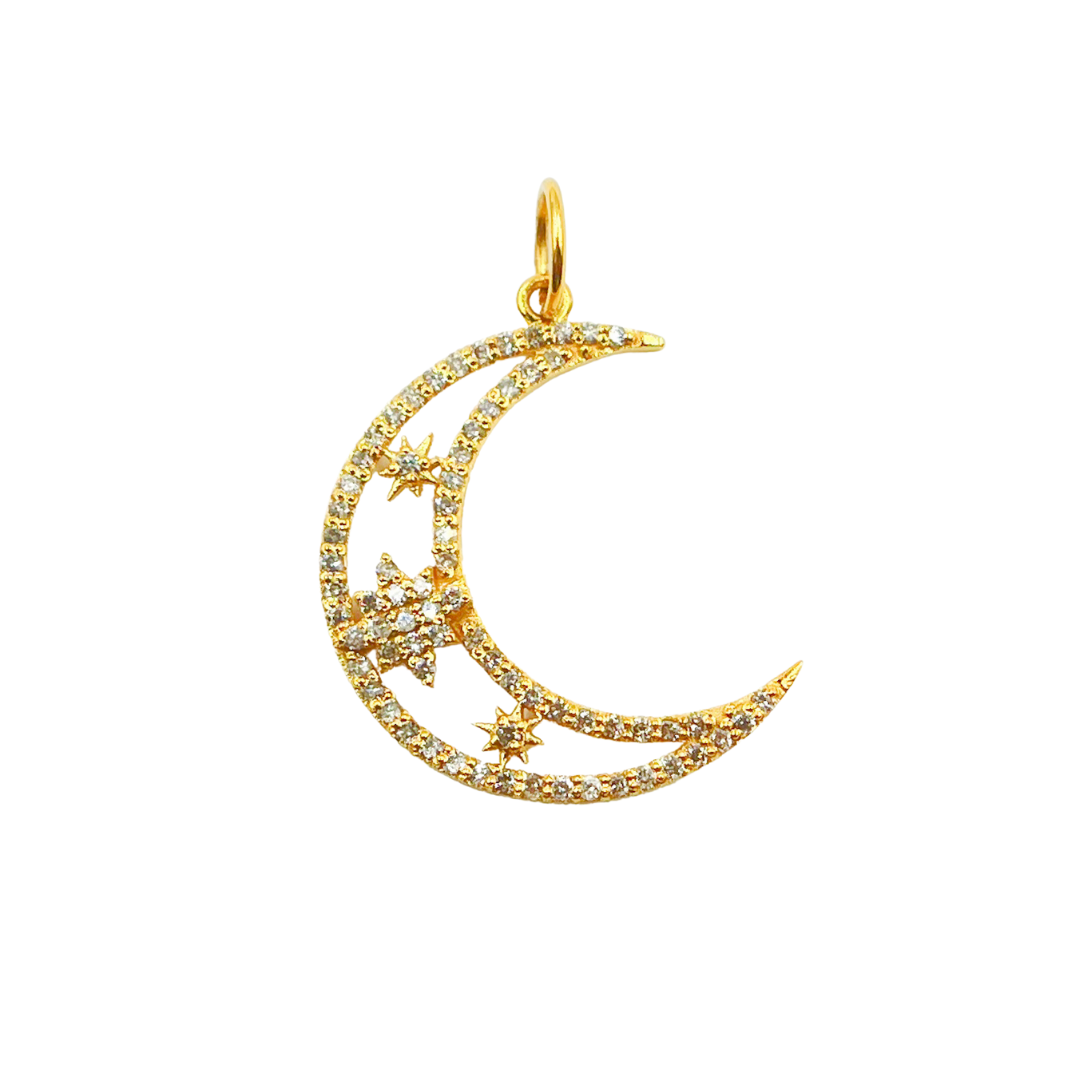 14K Solid Gold with Diamonds Moon Shape Charm. GDP322