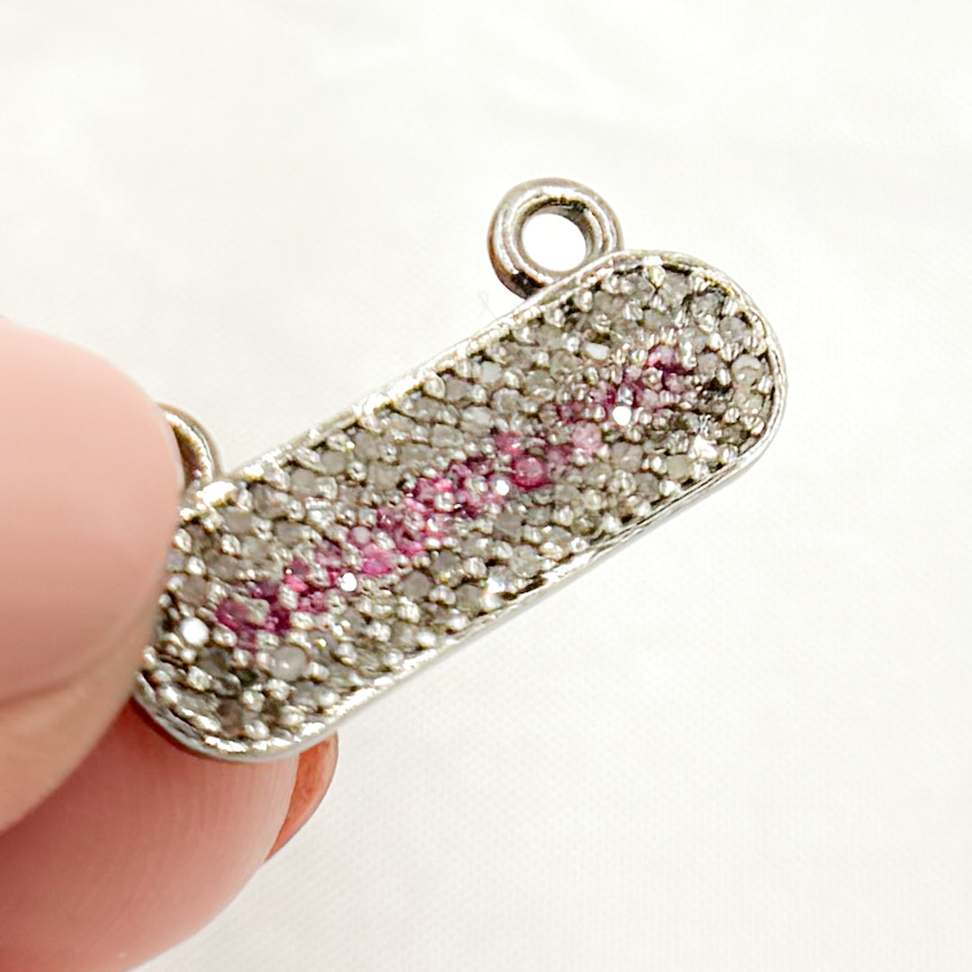 DC958. Diamond Sterling Silver Oval Pendant with Gemstone