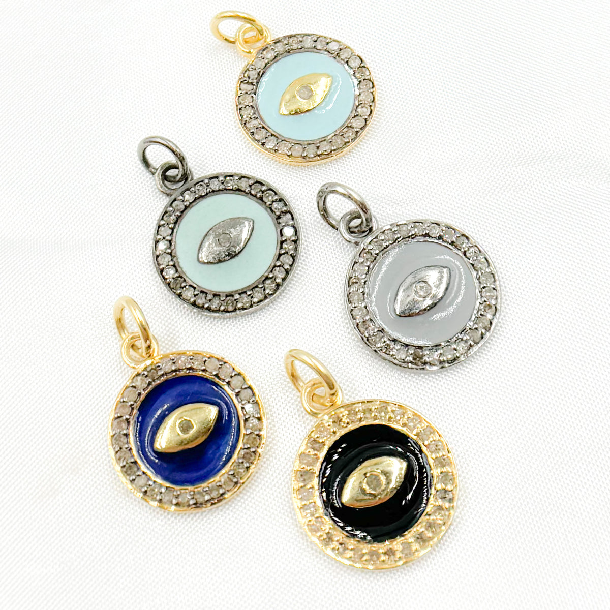 Diamond Sterling Silver Round Eye Enamel Charm