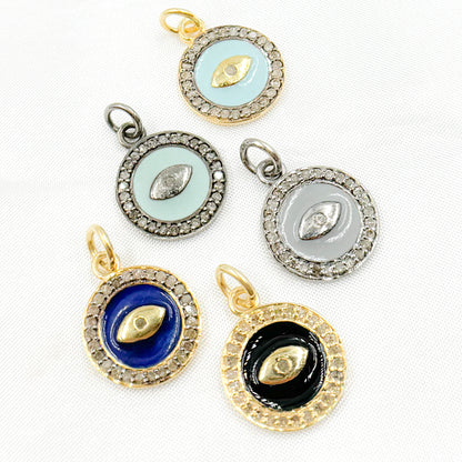 Diamond Sterling Silver Round Eye Enamel Charm