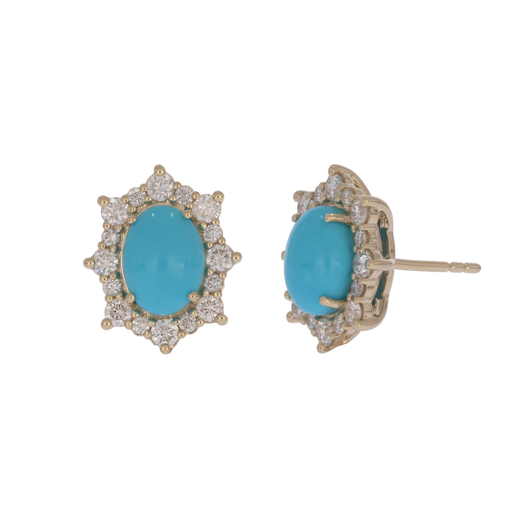 CE96209TQ8X6. 14k Solid Gold Diamond and Turquoise Stud Earrings