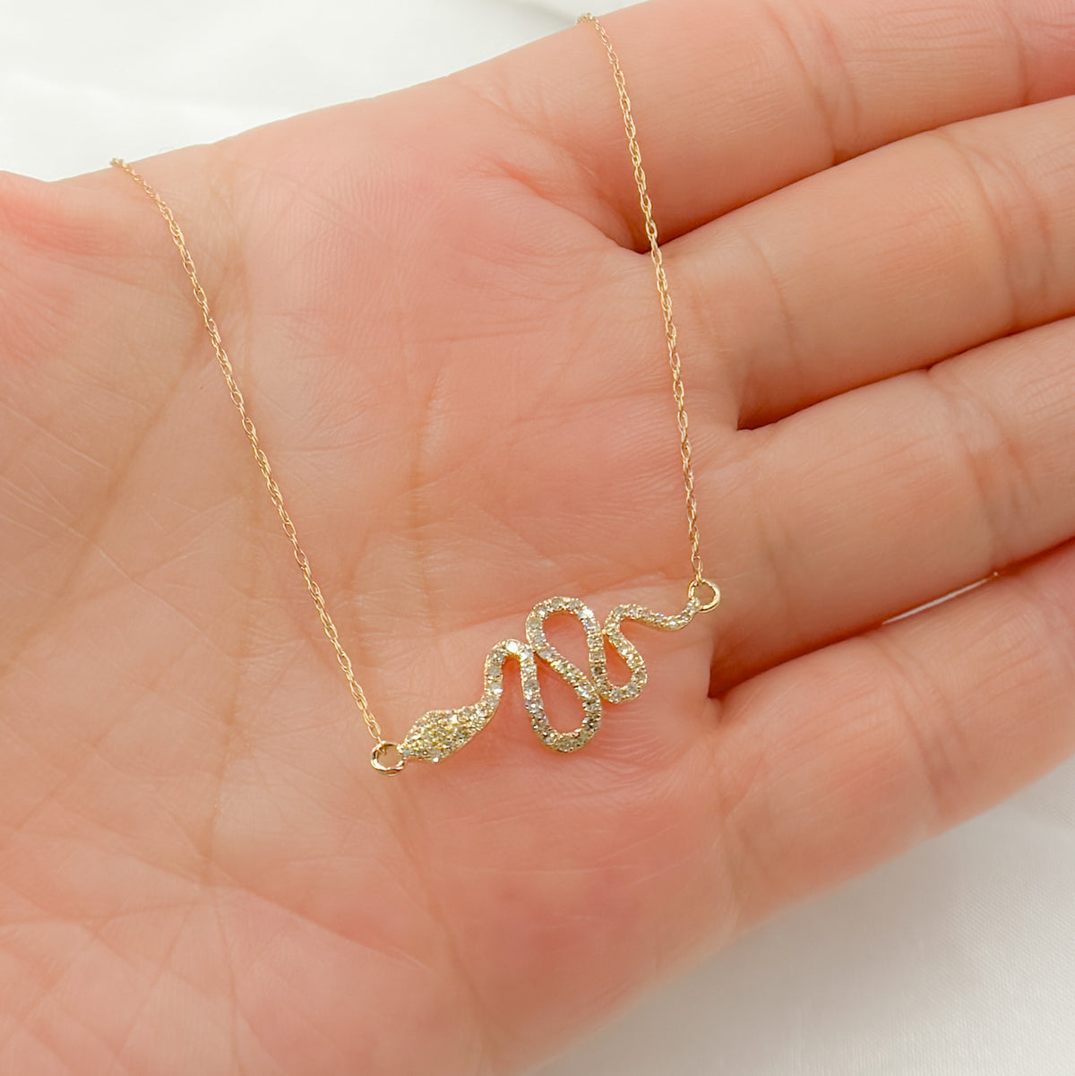 NFE71043. 14k Solid Gold Diamond Snake Necklace