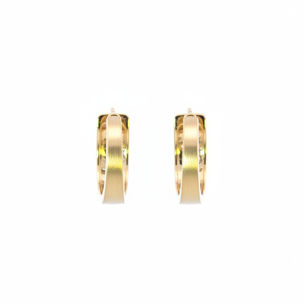 EHF57592. 14K Solid Yellow Matte Gold Diamond Hoop Earring
