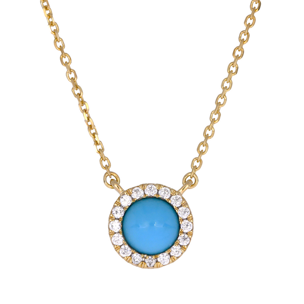 NFB71922. 14K Solid Gold Diamond and Turquoise Necklace