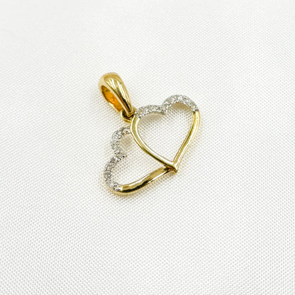 14K Solid Gold Two Heart Charm with Diamonds. EJP1519