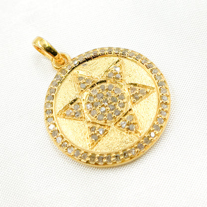 DP220. Diamond Sterling Silver Round Star Pendant