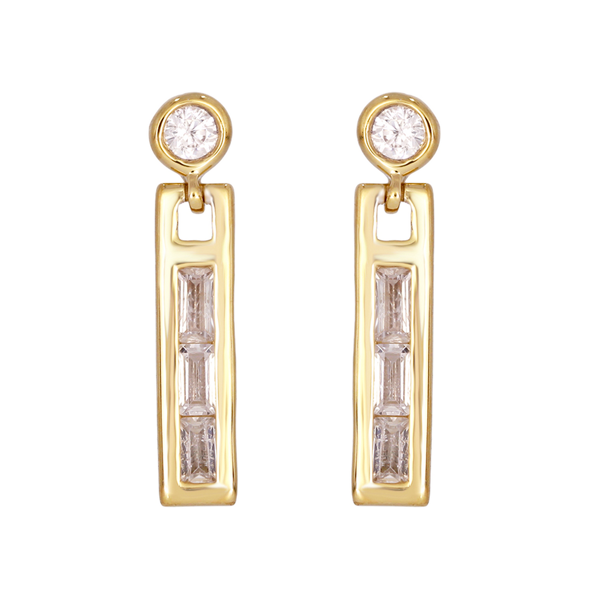 EFD53687. 14K Solid Gold and Diamonds Dangle Bar Earrings
