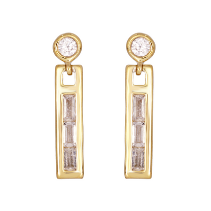 EFD53687. 14K Solid Gold and Diamonds Dangle Bar Earrings