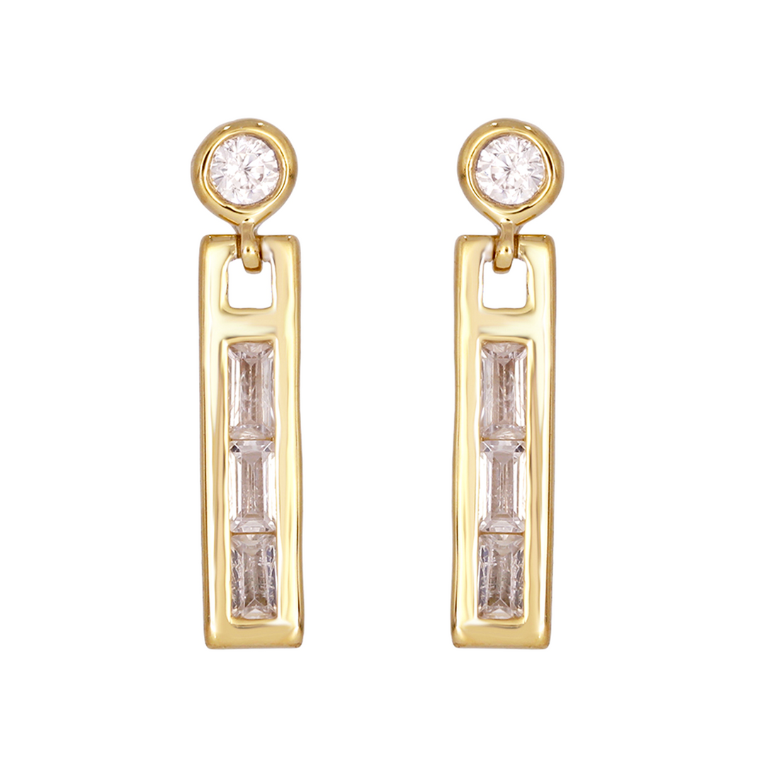 EFD53687. 14K Solid Gold and Diamonds Dangle Bar Earrings