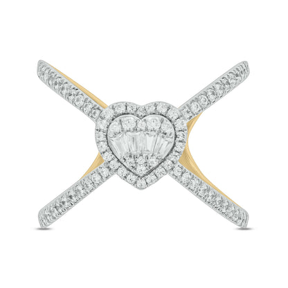 14K Solid Gold Diamond Cross Heart Ring.