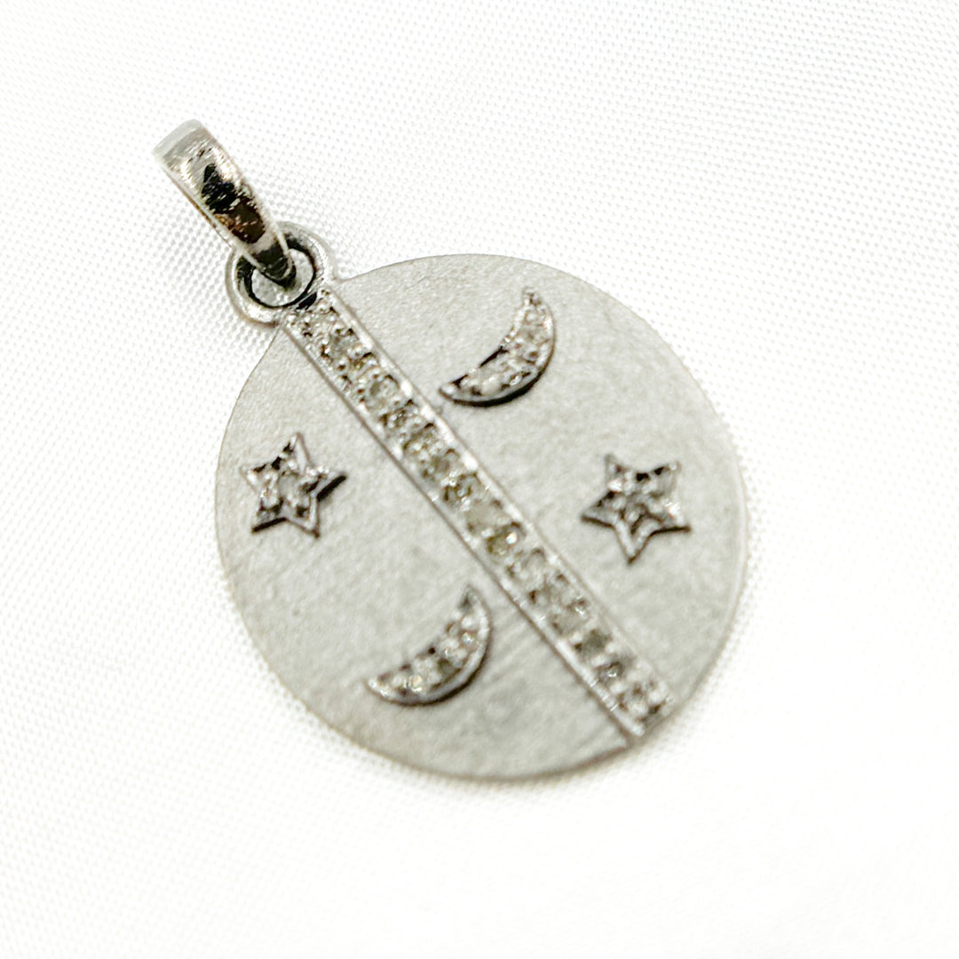 DC197. Diamond Sterling Silver Oval Moon and Star Pendant