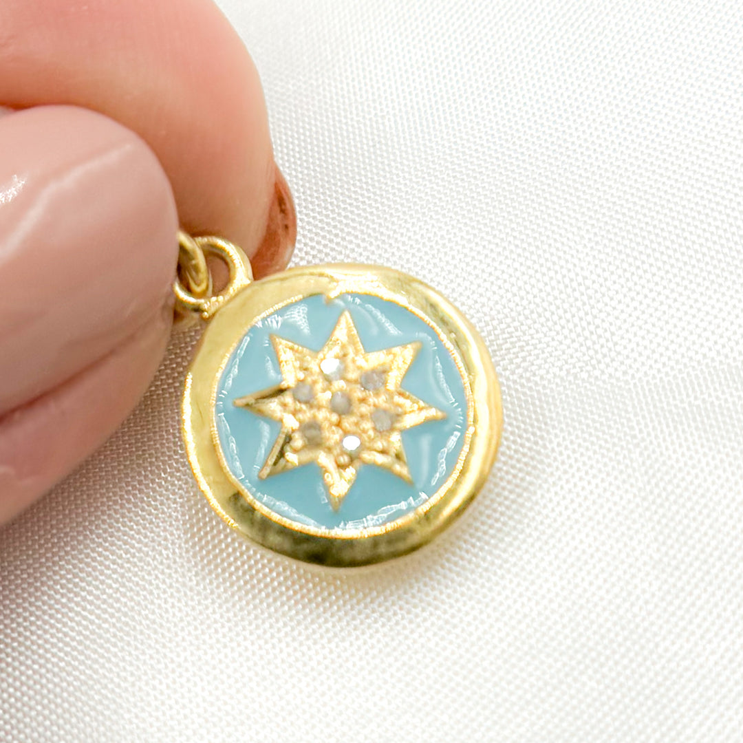 DC534A. Diamond Sterling Silver Round Star Enamel Charm