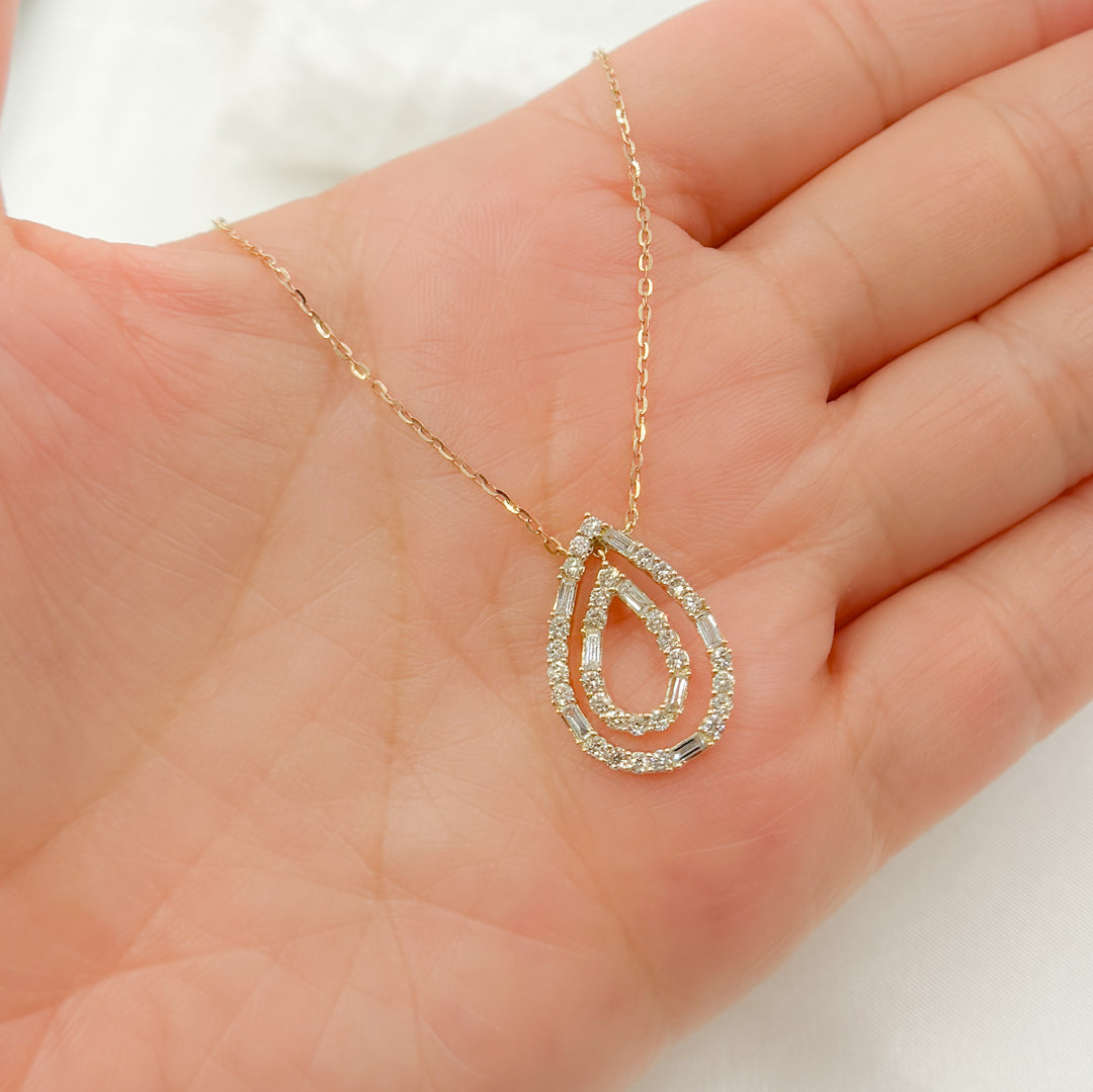 14k Solid Gold Diamond Double Drop Necklace. NT401023