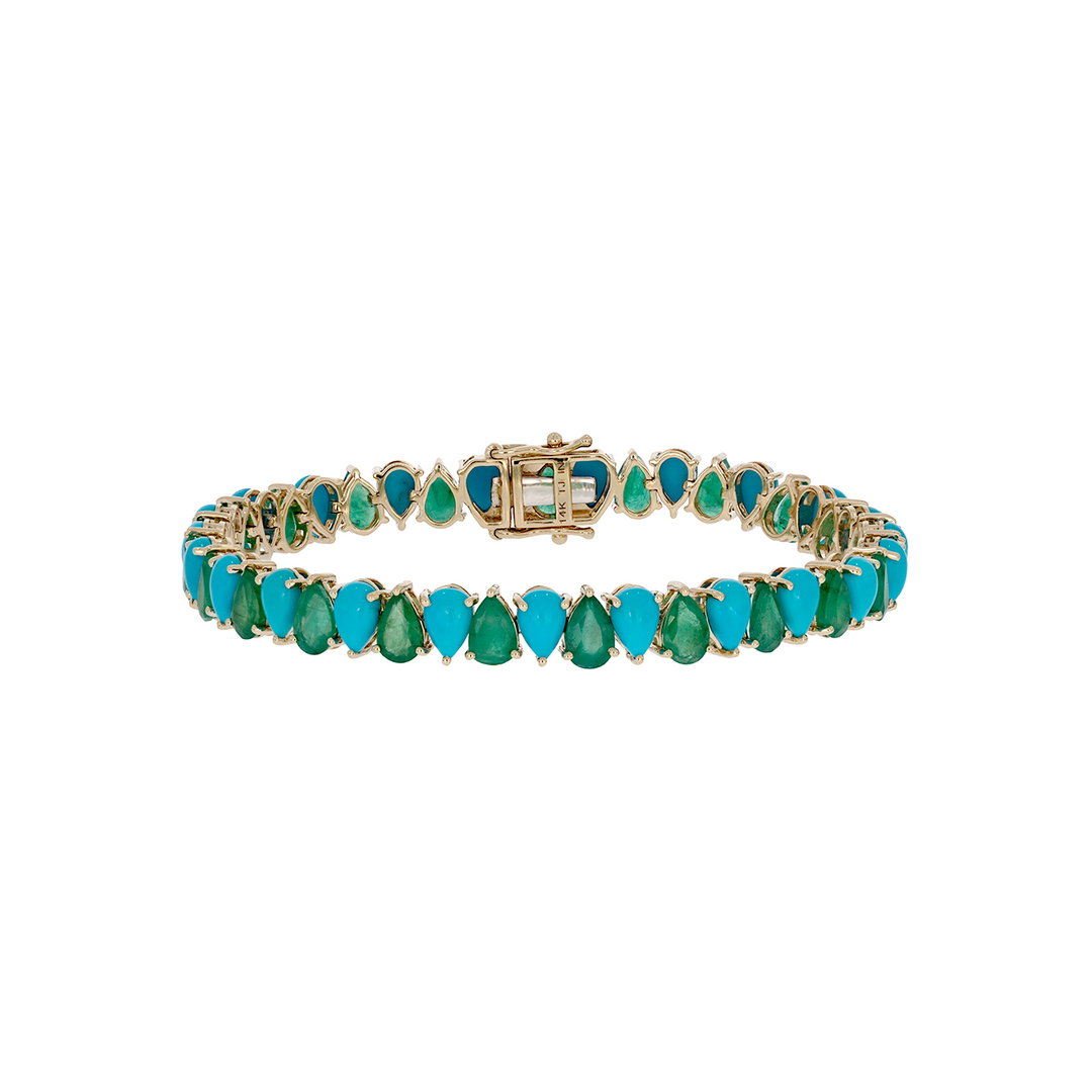 CB97133TQ6X4. 14k Solid Gold Turquoise Tennis Bracelet