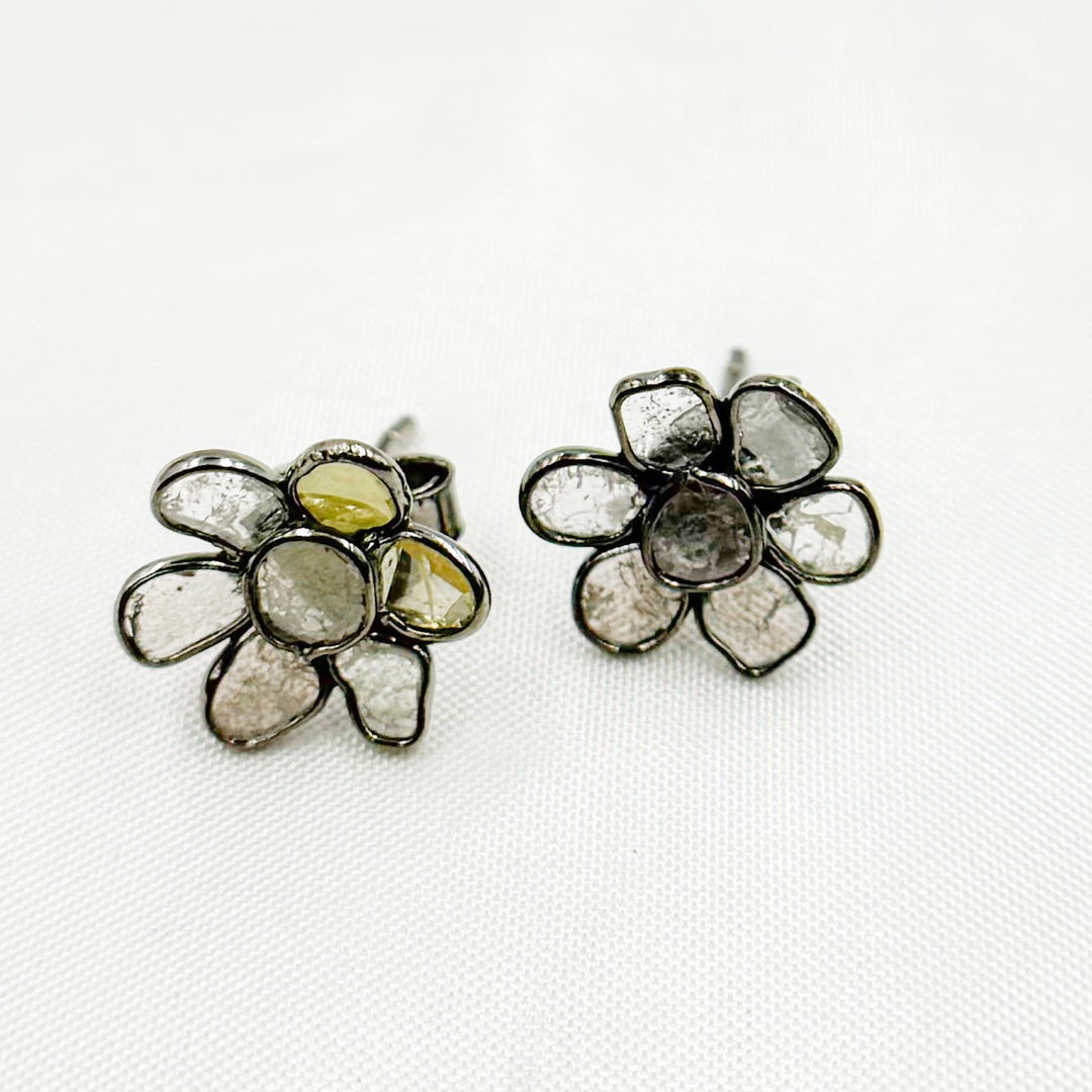 DE030. Diamond Silver Flower Studs