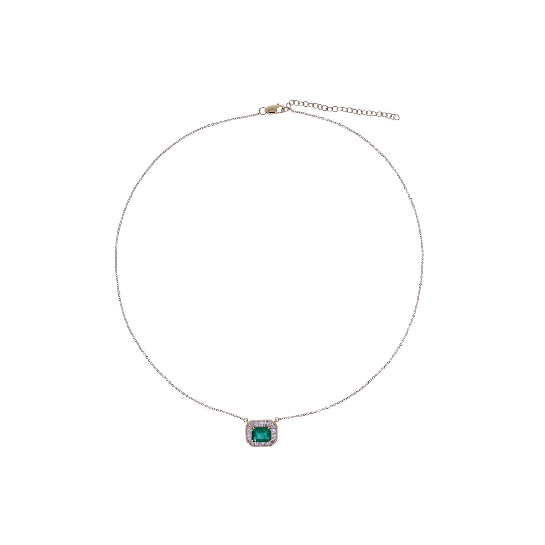 CN97216. 14K Solid Gold Octagon Gemstone Fancy Tiny Necklace