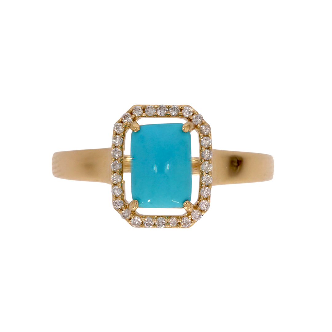 CR97176TQ7X5. 14K Solid Gold Diamond and Turquoise Ring
