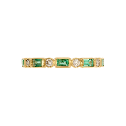 RAC02421EM. 14K Solid Gold Diamond and Emerald Ring