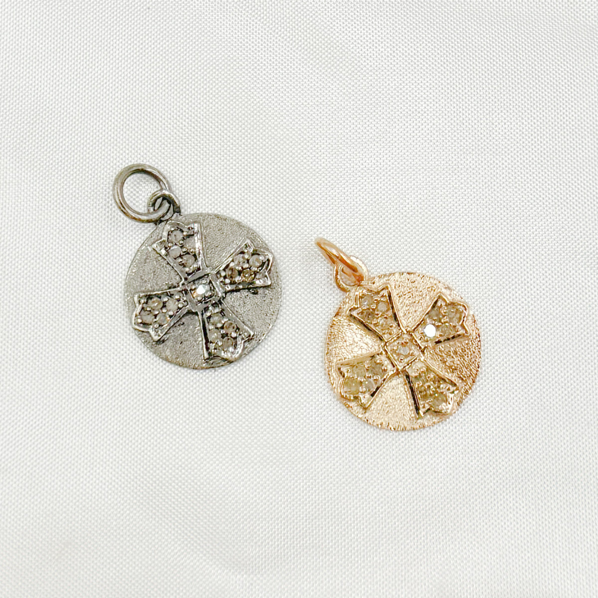 DC301. Diamond Sterling Silver Round Cross Charm