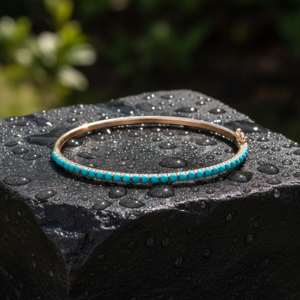 BNZ68709TQ. 14K Solid Gold Turquoise Bangle