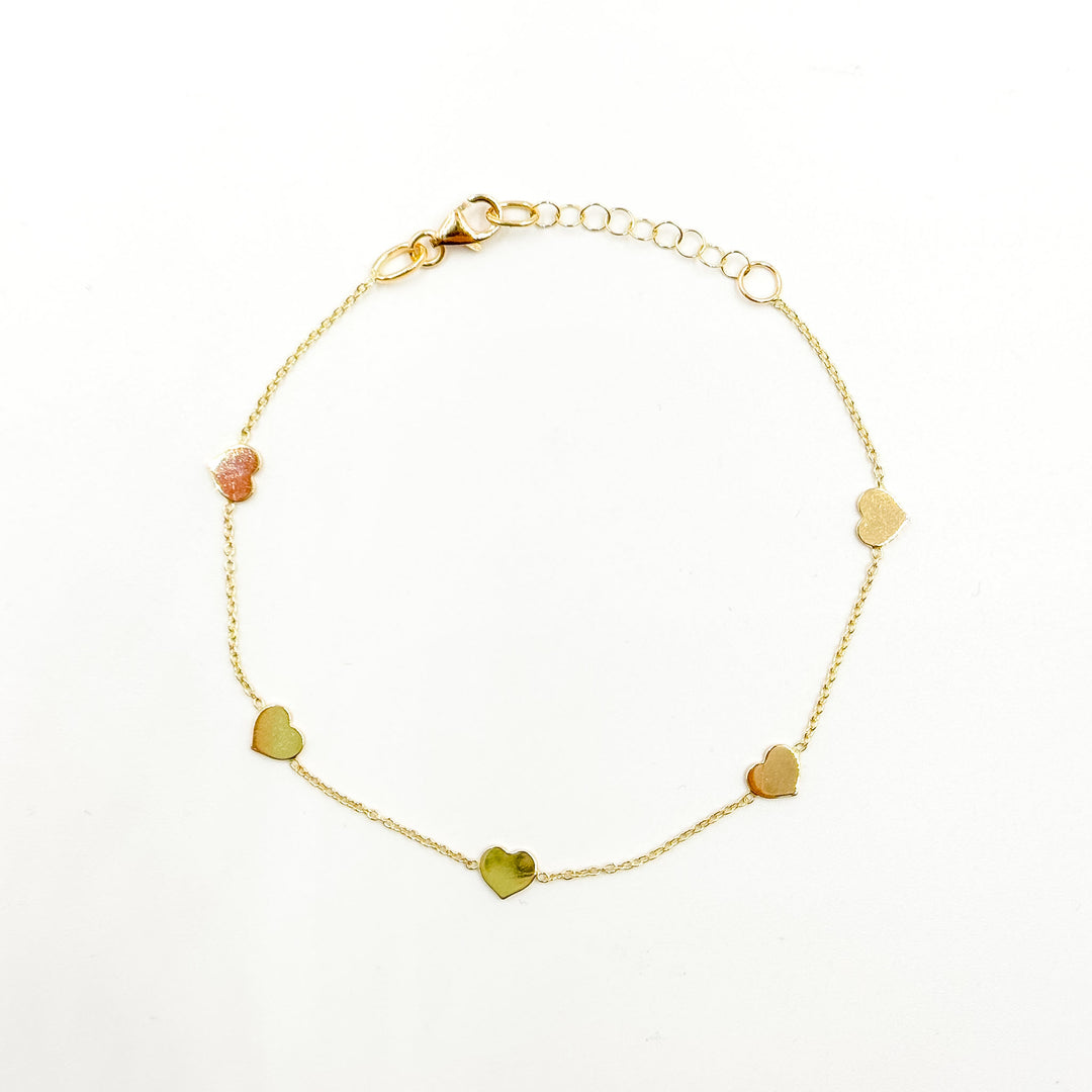 BRSET418. 14k Solid Yellow Gold Heart Link Bracelet