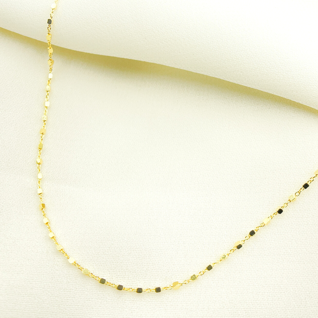 0257601SA. 14K Solid Gold Cable and Cubes Chain