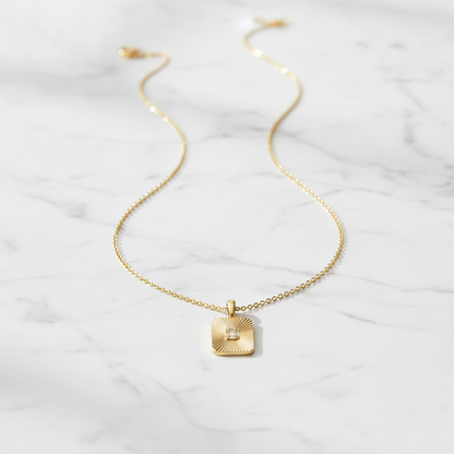 PFA33149. 14K Solid Gold Diamond Rectangle Necklace