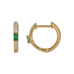 Load image into Gallery viewer, EHD57629. 14K Solid Gold Emerald &amp; Diamond Hoop Earrings