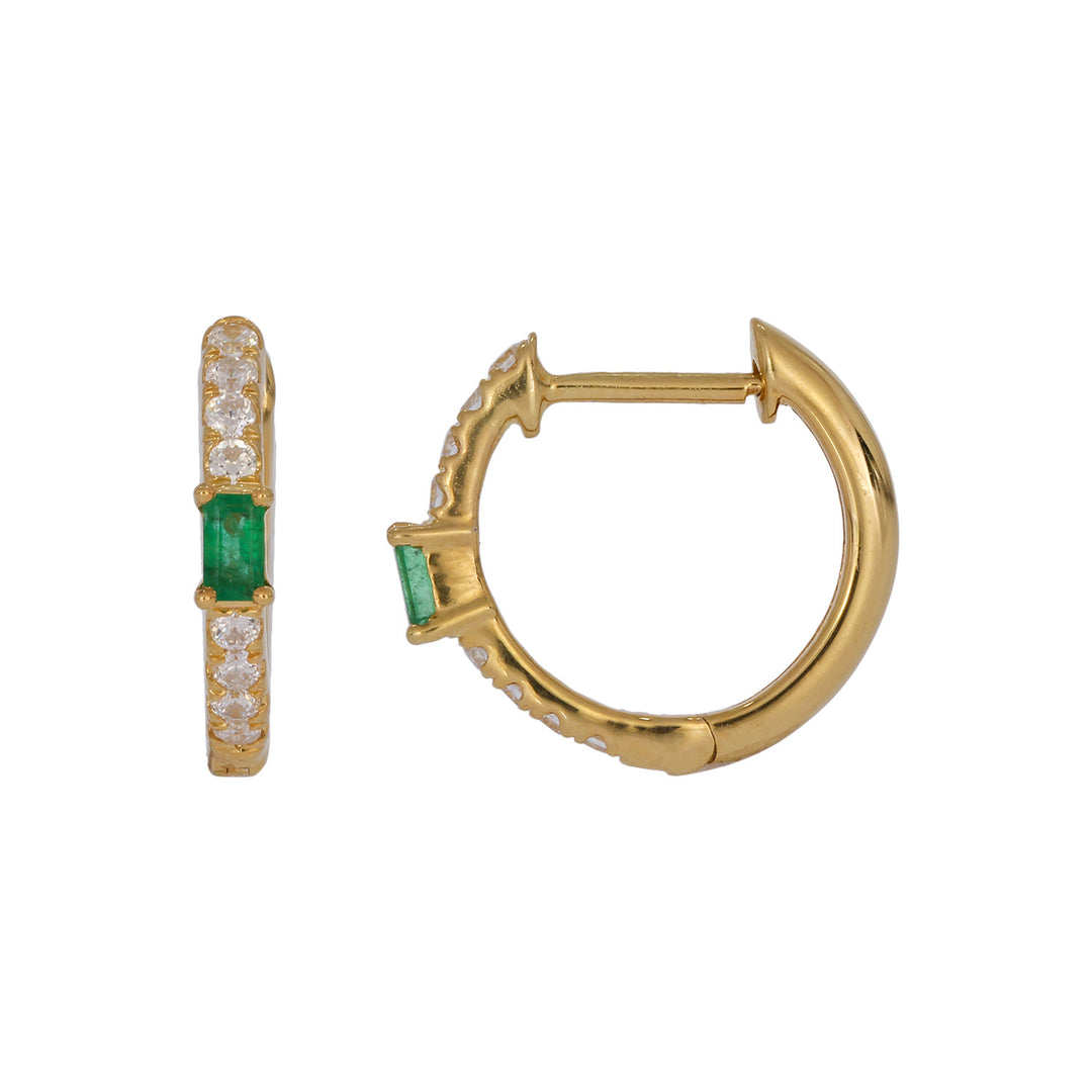 EHD57629. 14K Solid Gold Emerald & Diamond Hoop Earrings