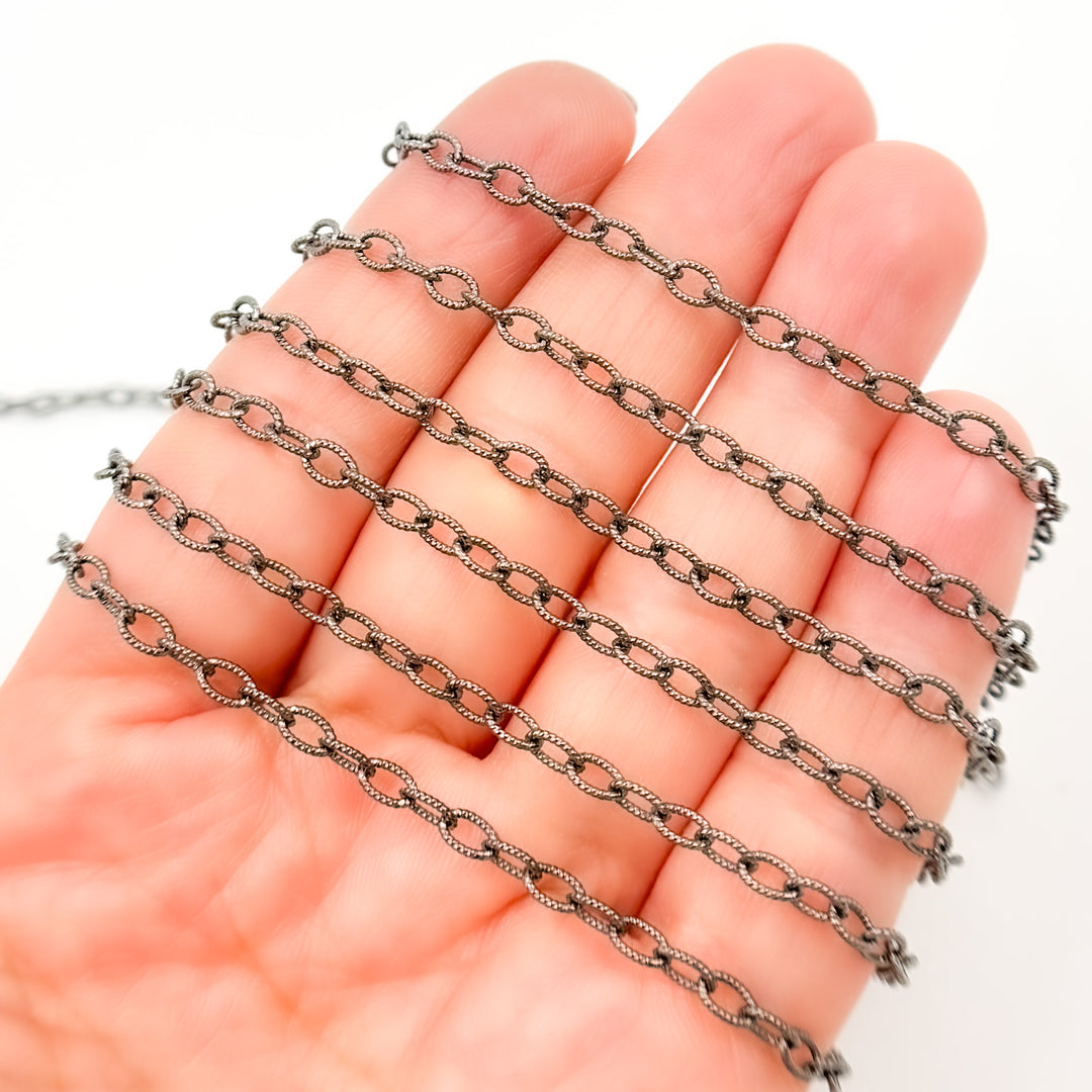 V261BR. Black Rhodium Sterling Silver Twisted Oval Link Chain