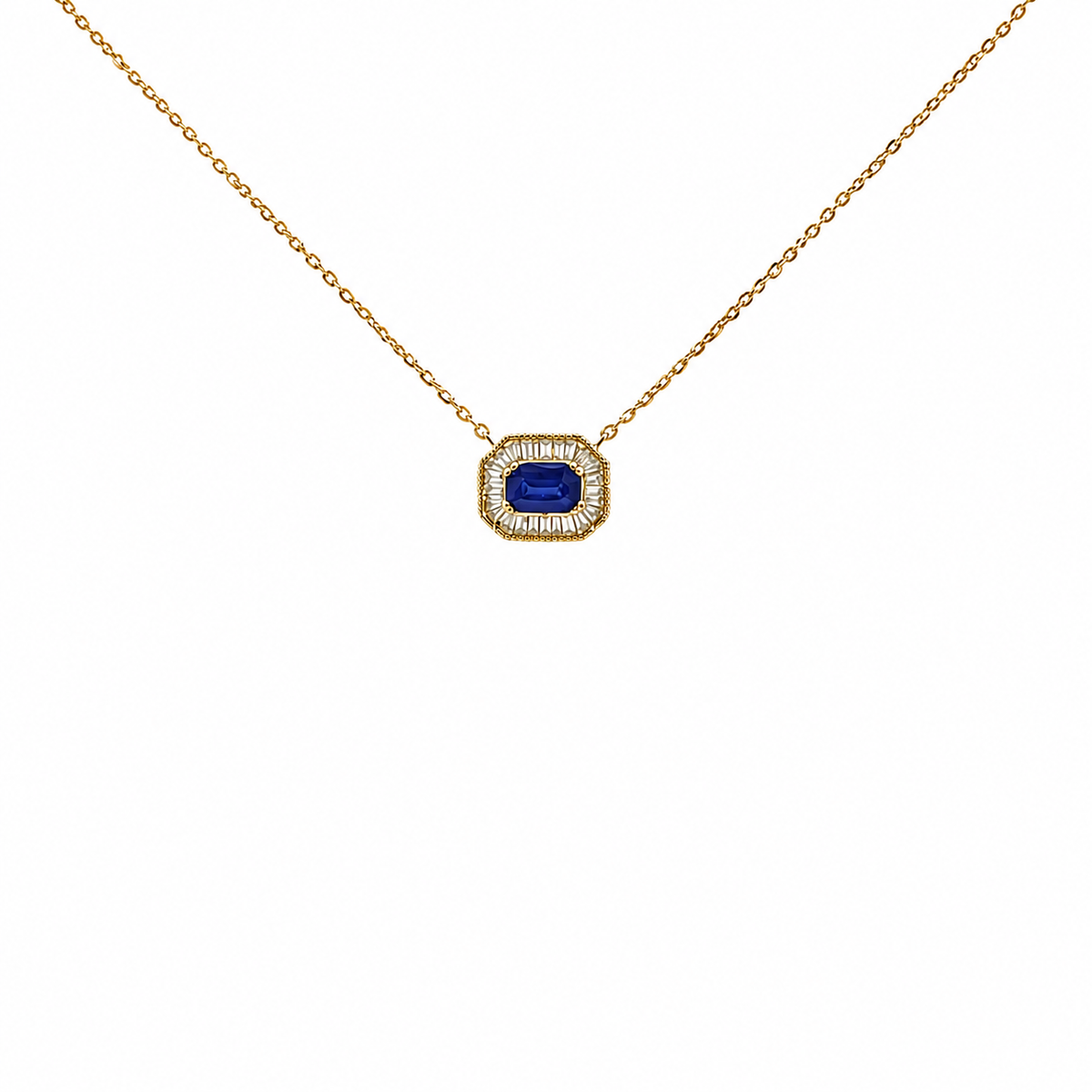 NT405922. 14K Solid Gold Octagon Gemstone Fancy Tiny Necklace