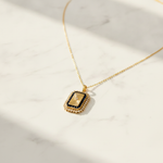Load image into Gallery viewer, PFH33150. 14K Solid Gold Diamond and Blue Sapphire Rectangle Necklace