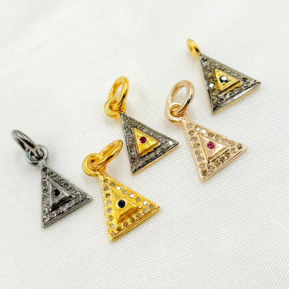 DC454. Diamond Sterling Silver Triangle Charm with Gemstone