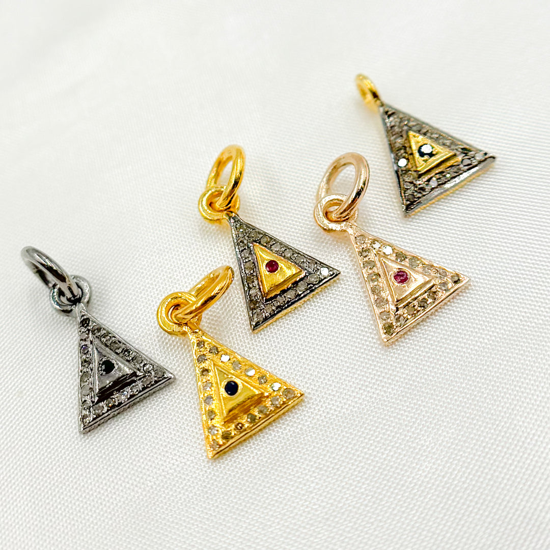 DC454. Diamond Sterling Silver Triangle Charm with Gemstone