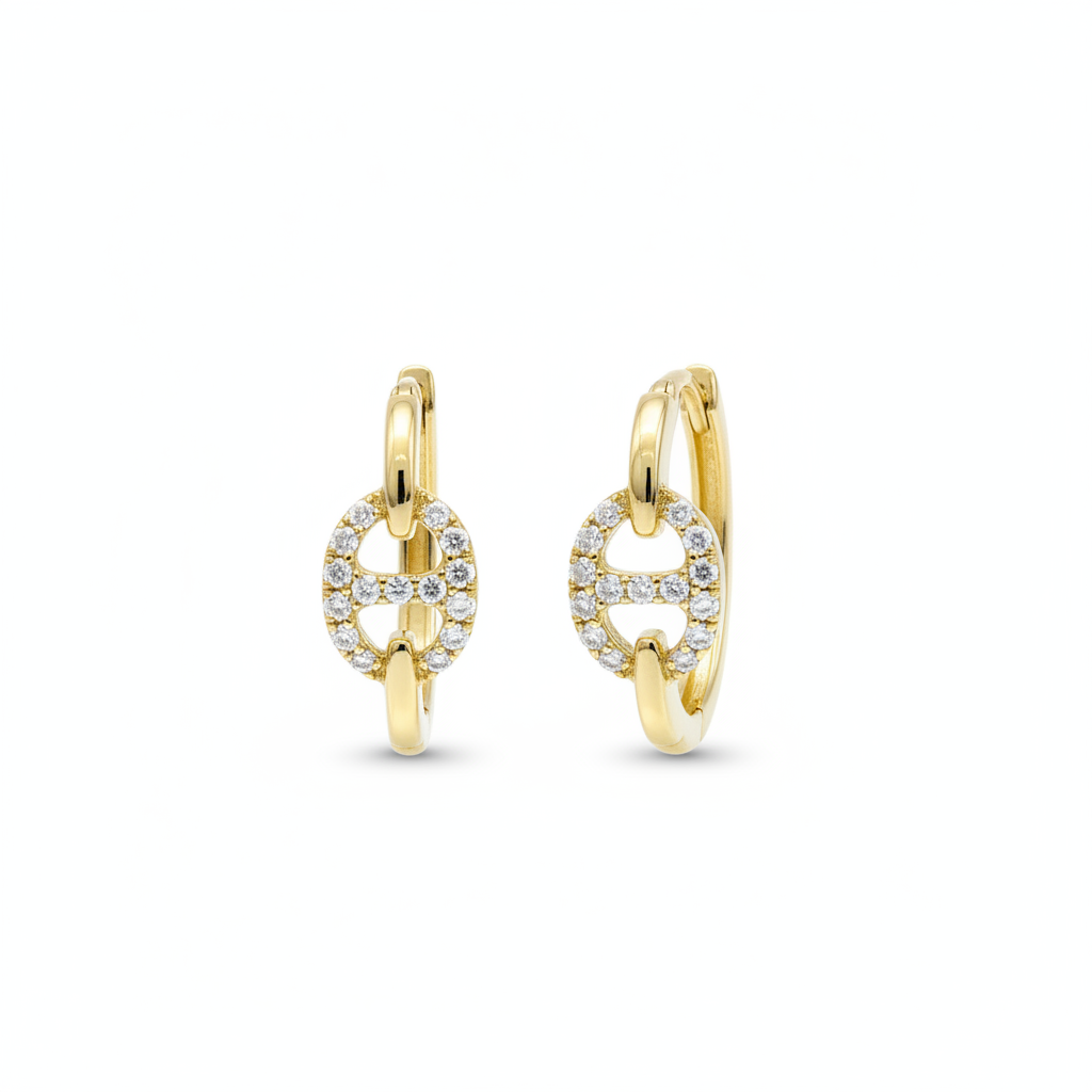 HP402126. 14K Solid Yellow Gold Diamond Hoop Earring