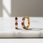 Load image into Gallery viewer, EHG56555. 14k Solid Gold Gemstone and Diamond Hoops