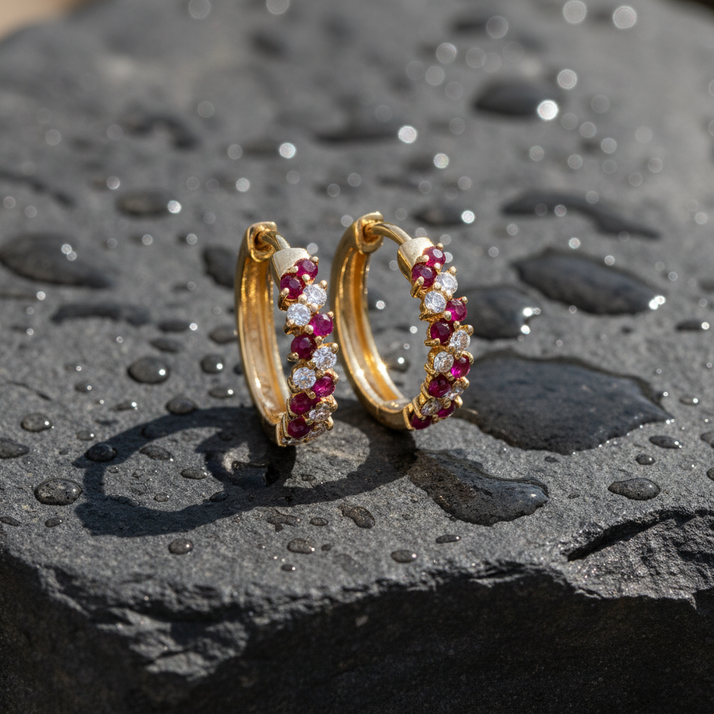 EHE56872. 14K Solid Gold Diamonds and Turquoise Hoops
