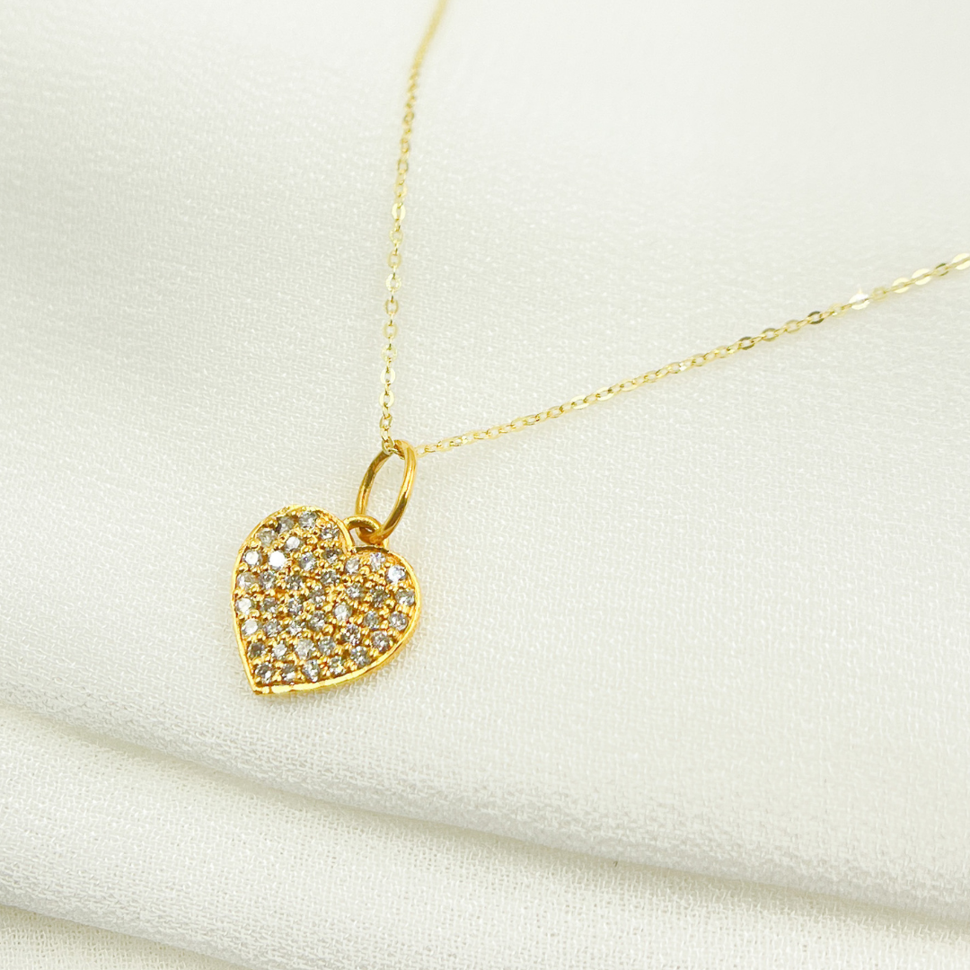 14K Solid Gold Heart Pendant with Diamonds. GDP199