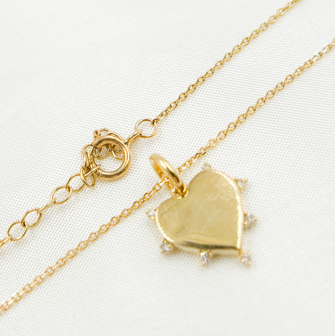 14K Solid Gold Heart Shape Diamond Necklace. PHA38736