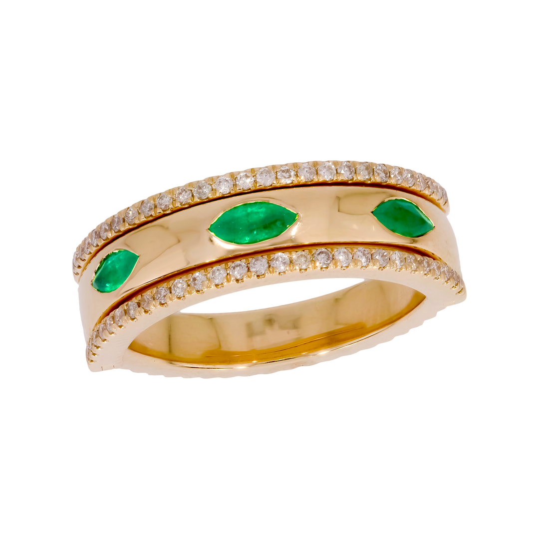 RFE18605EM. 14K Solid Gold Diamond and Emerald Brand Ring