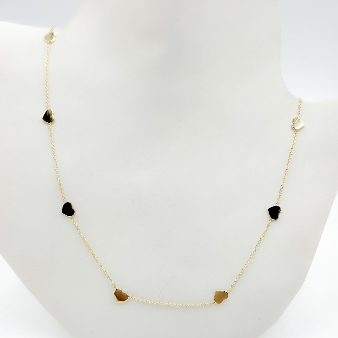NKSET418. 14k Solid Yellow Gold Heart Link Necklace