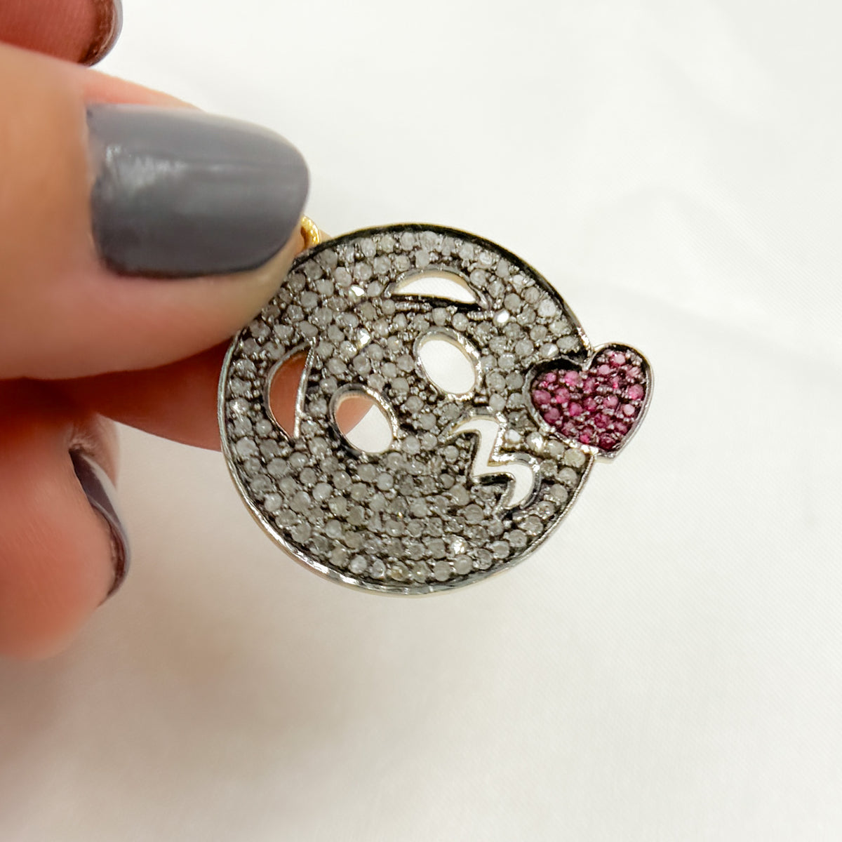 DC044. Diamond Sterling Silver Emoji Pendant with Gemstone