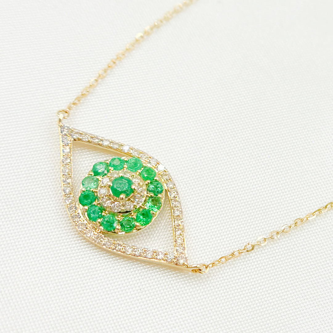 14K Solid Gold Diamond and Emerald Eye Necklace. CN96322EM