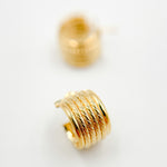 Load image into Gallery viewer, 15850018990. 14K Solid Gold Ribbed Hollow Hoop Earrings

