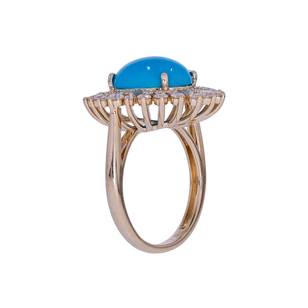 CR97315TQ11X9. 14K Solid Gold DIamond and Turquoise Ring