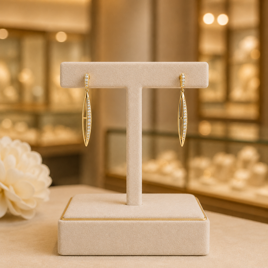 EFE51758. 14K Solid Gold and Diamonds Dangle Earrings